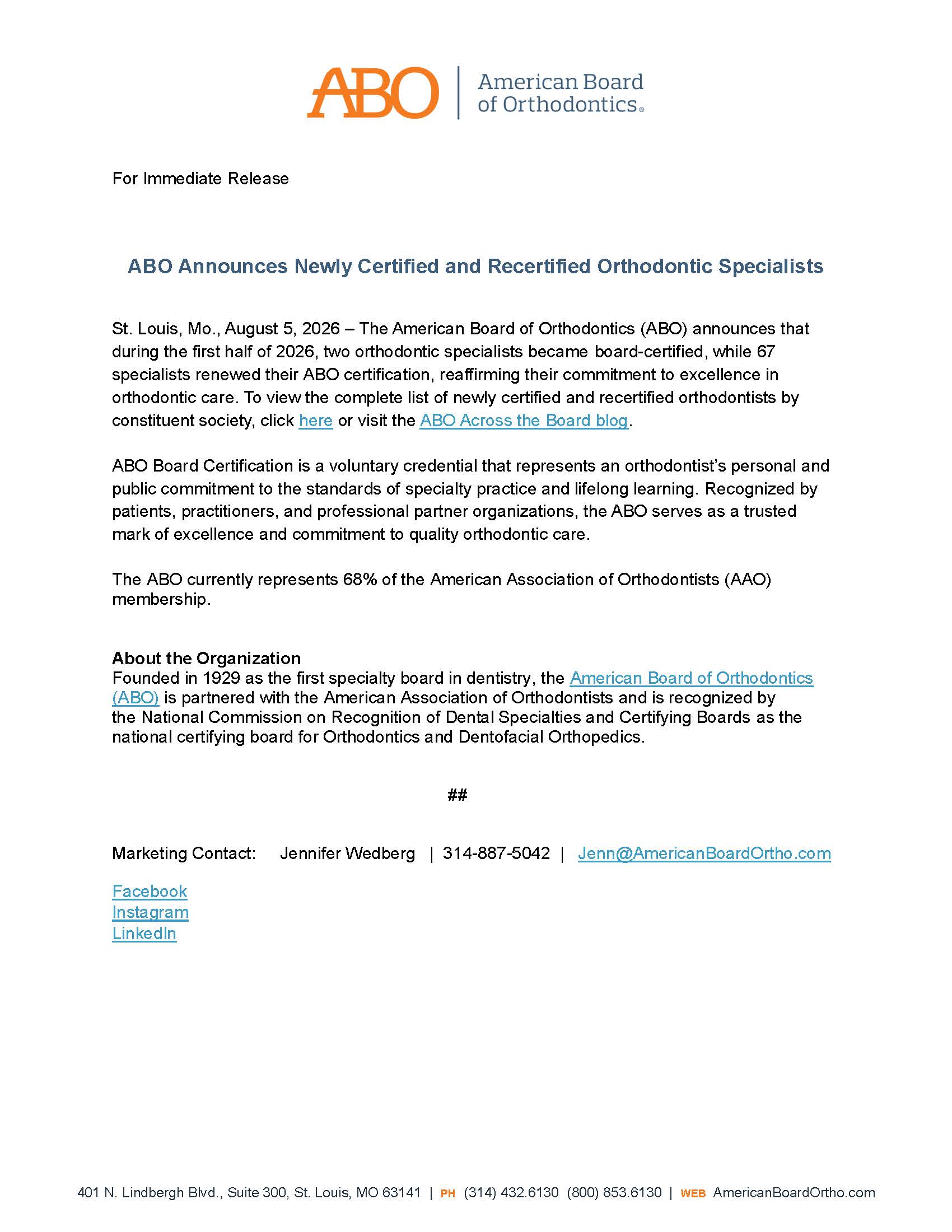 ABO Press Release Certified Recertified JUN2026