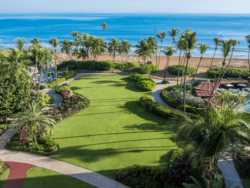 courtyard grassy view with ocean